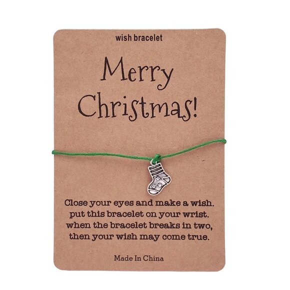 Stocking Christmas Wish Bracelet Green String - Picture 2 of 3